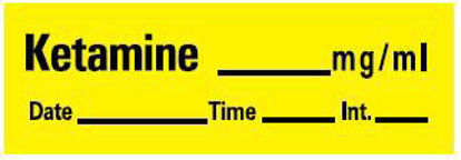 Picture of Drug Label PDC® Anesthesia Label Ketamine_mg/mL Date_Time_Int Yellow 1/2 X 1-1/2 InchLAN-60