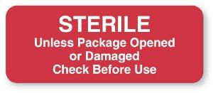 Picture of Pre-Printed Label Advisory Label Red Paper Sterile Unless Package Opened Or Damaged Check Before Use White Safety and Instructional 7/8 X 2-1/4 InchULCS731
