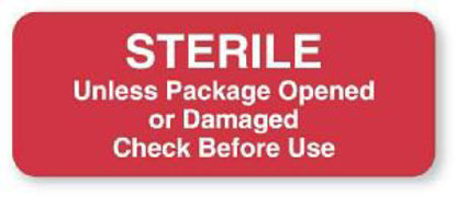 Picture of Pre-Printed Label Advisory Label Red Paper Sterile Unless Package Opened Or Damaged Check Before Use White Safety and Instructional 7/8 X 2-1/4 InchULCS731