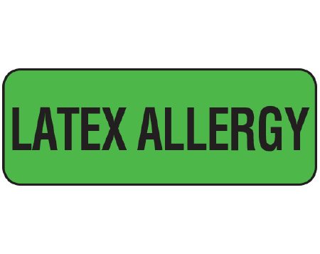Picture of Pre-Printed Label Shamrock Allergy Alert Green Paper LATEX ALLERGY Black Alert Label 5/16 X 13/16 InchWAL-12