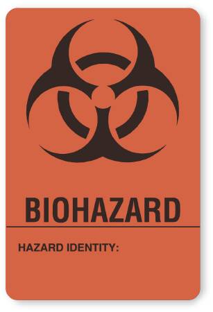 Picture of Pre-Printed Label UAL™ Warning Label Fluorescent Red Paper Biohazard / Symbol Black Biohazard 2 X 3 InchULBH302