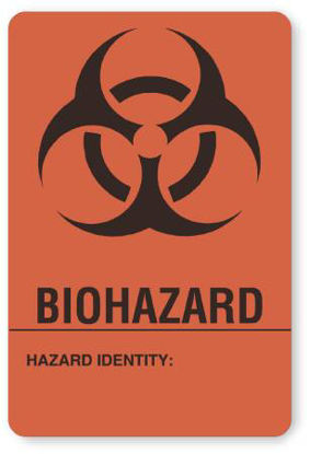 Picture of Pre-Printed Label UAL™ Warning Label Fluorescent Red Paper Biohazard / Symbol Black Biohazard 2 X 3 InchULBH302