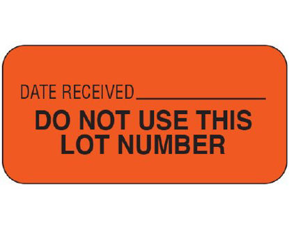 Picture of Pre-Printed / Write On Label Shamrock Communication Fill In Red Vac DATE RECEIVED _____ / DO NOT USE THIS / LOT NUMBER Black Quality Control Label 3/4 X 1-1/2 InchUPCR-3017