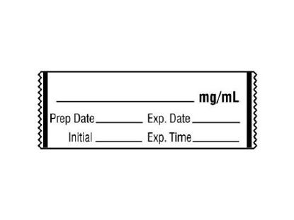 Picture of Pre-Printed / Write On Label Communication Fill In White _____ mg / mL / Prep Date _____ Exp. Date _____ / Initial _____ Exp. Time _____ Black Syringe Label 1/2 X 500 InchSA-3219-EXP