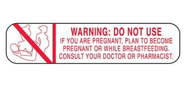 Picture of Pre-Printed Label Indeed Auxiliary Label White Paper Warning: Do Not Use If You Are Pregnant, Plan To Become Pregnant Or While Breastfeeding. Consult Your Doctor Or Pharmacist Red Safety and Instructional 3/8 X 1-5/8 Inch2765