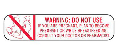Picture of Pre-Printed Label Indeed Auxiliary Label White Paper Warning: Do Not Use If You Are Pregnant, Plan To Become Pregnant Or While Breastfeeding. Consult Your Doctor Or Pharmacist Red Safety and Instructional 3/8 X 1-5/8 Inch2765