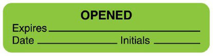 Picture of Pre-Printed Label Spee-D-Date® Communication Fill In Green Paper OPENED Expires_________Date_____Initials_____ Quality Control Label 3/8 X 1-5/8 InchULFP186