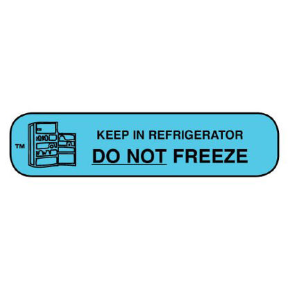 Picture of Pre-Printed Label Apothecary Products® Instructional Label Blue Paper Keep In Refrigerator DO NOT FREEZE Black Temperature Control 3/8 X 1-9/16 Inch40115