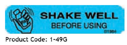 Picture of Pre-Printed Label Barkley® Auxiliary Label Blue Shake Well Before Using Black Safety and Instructional 3/8 X 1-9/16 Inch1-49G