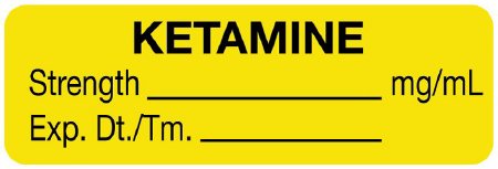 Picture of Drug Label UAL™ Anesthesia Label Ketamine Strength_mg/mL Exp Dt/Tm Yellow 1/2 X 1-1/2 InchULAL732