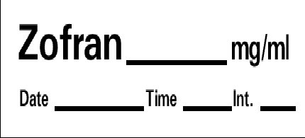 Picture of Drug Label Barkley® Anesthesia Label Zofran_mg/mL Date_Time_Int_ White 1/2 X 1-1/2 InchLAN-58