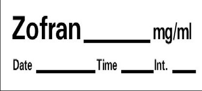 Picture of Drug Label Barkley® Anesthesia Label Zofran_mg/mL Date_Time_Int_ White 1/2 X 1-1/2 InchLAN-58