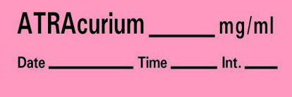 Picture of Drug Label Timemed Anesthesia Label Tape ATRAcurium _mg/mL Date_Time_Int Fluorescent Red 1/2 X 1-1/2 InchAN-39