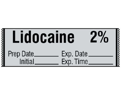 Picture of Drug Label Shamrock Anesthesia Label Lidocaine 2% / Prep Date _____ Exp. Date _____ / Initial _____ Exp. Time _____ Gray 1/2 X 1 InchSA-3004-EXP