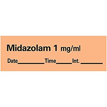 Picture of Drug Label Anesthesia Label Tape Midazolam 1mg/mL Date_Time_Int Orange 1/2 X 1-1/2 InchAN-120D1