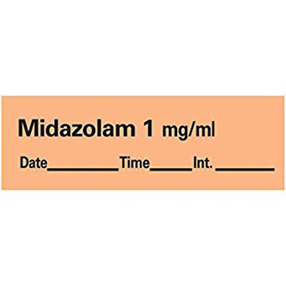 Picture of Drug Label Anesthesia Label Tape Midazolam 1mg/mL Date_Time_Int Orange 1/2 X 1-1/2 InchAN-120D1