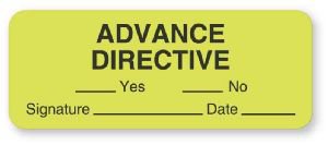 Picture of Pre-Printed Label Communication Fill In Fluorescent Green Paper Advance Directive Yes No Signature Date Black Safety and Instructional 7/8 X 2-1/4 InchULAD249