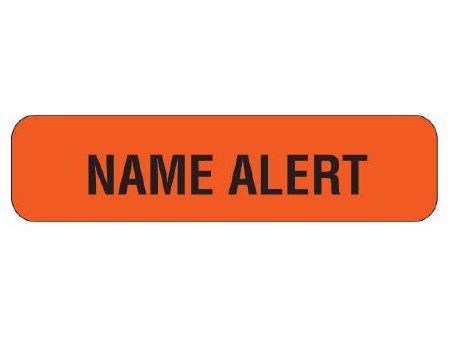Picture of Pre-Printed Label Advisory Label Red NAME ALERT Black Caution 5-16 X 1-1/4 InchUPCR-1020