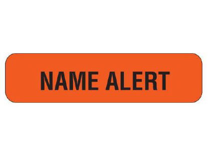 Picture of Pre-Printed Label Advisory Label Red NAME ALERT Black Caution 5-16 X 1-1/4 InchUPCR-1020
