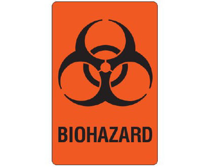 Picture of Pre-Printed Label Shamrock Warning Label Orange Matte Coldstick Biohazard / Symbol Black Biohazard 2-1/4 X 3-1/2 InchUPCR-9903