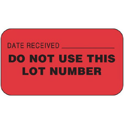Picture of Pre-Printed / Write On Label Communication Fill In Red Paper DATE RECEIVED ___________ DO NOT USE THIS LOT NUMBER Black Quality Control Label 7/8 X 1-5/8 Inch59704156