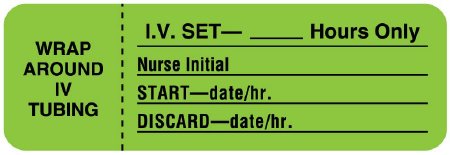Picture of Pre-Printed Label UAL™ Anesthesia Label Green Paper IV Set_Hours Only Black Syringe Label 1 X 3 InchULIV406