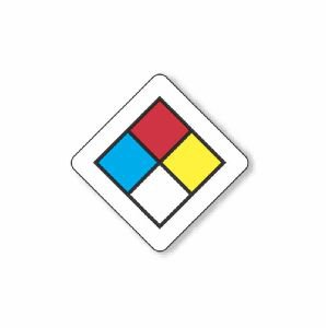 Picture of Pre-Printed Label UAL™ Warning Label Blue, Red, White, Yellow Paper Chemical Hazard Symbol Color Block Chemical 7/8 X 7/8 InchULHL134