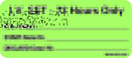 Picture of Pre-Printed Label MedVision® Anesthesia Label Green Paper IV Set- 72 Hours Only RN Int_Start_Discard_ Black Syringe Label 1 X 2-1/4 InchMV04FG1470