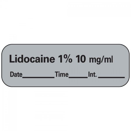 Picture of Drug Label PDC® Anesthesia Label Lidocaine1% mg/mL Date_Time_Int Gray 1/2 X 1-1/2 InchLAN-11D10