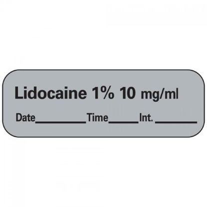 Picture of Drug Label PDC® Anesthesia Label Lidocaine1% mg/mL Date_Time_Int Gray 1/2 X 1-1/2 InchLAN-11D10