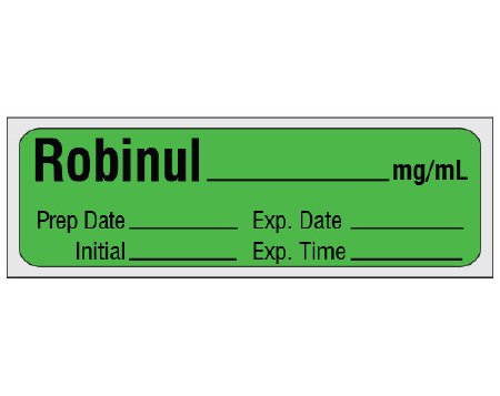 Picture of Drug Label Shamrock Anesthesia Label Robinul_mg/mL Prep Date_ Exp Date_Int_Exp Time_ Green 1/2 X 1 InchSA-312-EXP-PRE