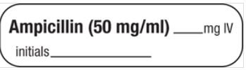 Picture of Drug Label MedVision® Anesthesia Label Ampicillin(50mg/mL_mg IV White 3/8 X 1-7/16 InchMV02SW3251