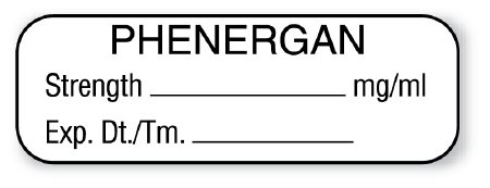 Picture of Drug Label UAL™ Anesthesia Label Phenergan Strength_mg/mL Exp Dt Tm_ White 1/2 X 1-1/2 InchULAL027