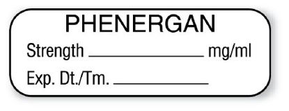Picture of Drug Label UAL™ Anesthesia Label Phenergan Strength_mg/mL Exp Dt Tm_ White 1/2 X 1-1/2 InchULAL027