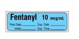 Picture of Drug Label Shamrock Anesthesia Label Fentanyl 10 mcg/mL / Prep Date _____ Exp. Date _____ / Initial _____ Exp. Time _____ Blue 1/2 X 1 InchSA-2424-EXP-PRE