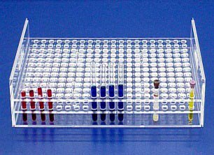 Picture of Stacking Test Tube Rack Mitchell Plastics 50 Place 13 mm Tube Size Clear 5-1/2 X 10-1/2 X 11 InchSTTR-5013