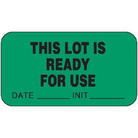 Picture of Pre-Printed Label PDC® Advisory Label Green Paper THIS LOT IS READY FOR USE/DATE__INIT__ Black Alert Label 7/8 X 1-5/8 Inch59704160