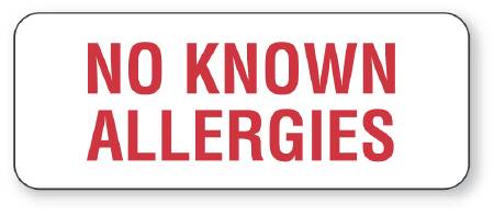 Picture of Pre-Printed Label UAL™ Allergy Alert White Paper No Known Allergies Red Alert Label 7/8 X 2-1/4 InchULHN279