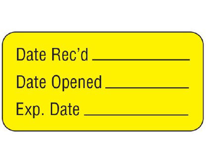 Picture of Pre-Printed / Write On Label Shamrock Communication Fill In Yellow Vac Date Rec’d. _____ / Date Opened _____ … Black Quality Control Label 3/4 X 1-1/2 InchUPCR-3015
