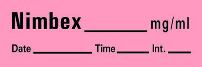 Picture of Drug Label Barkley® Anesthesia Label Tape Nimbex_mg/mL Date_Time_Int Fluorescent Red 1/2 X 1-1/2 InchAN-25