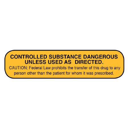 Picture of Pre-Printed Label Apothecary Products® Anesthesia Label Orange Paper Controlled Substance Dangerous Unless used as Directed Black Medication Instruction 3/8 X 1-9/16 Inch40322