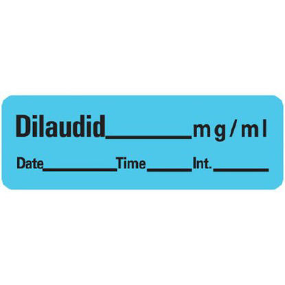 Picture of Drug Label PDC® Anesthesia Label Dilaudid_mg/mL Date_Time_Int_ Blue 1/2 X 1-1/2 InchLAN-200