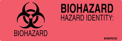 Picture of Pre-Printed Label MedVision® Warning Label Fluorescent Red Paper Biohazard / Symbol Black Biohazard 1 X 2-15/16 InchMV06FR0728