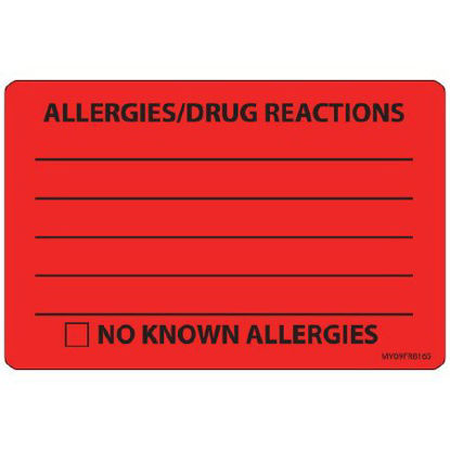 Picture of Pre-Printed Label MedVision® Allergy Alert Red Paper ALLERGIES/DRUG REACTIONS______/NO KNOWN ALLERGIES Black Alert Label 2-5/8 X 4 InchMV09FR8165