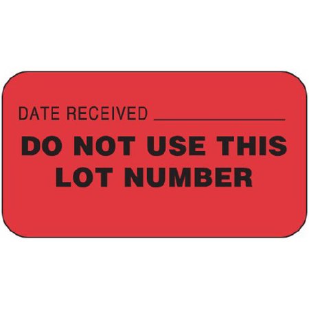 Picture of Pre-Printed / Write On Label PDC® Communication Fill In Red Paper DATE RECEIVED___/DO NOT USE THIS LOT NUMBER Black Quality Control Label 7/8 X 1-5/8 Inch59704156