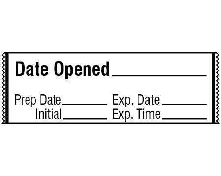 Picture of Pre-Printed Label Shamrock Auxiliary Label White Tape DATE OPENED _____ / Prep Date _____ Exp. Date _____ / Initial _____ Exp. Time _____ Black Medication Instruction 1/2 X 500 InchSA-3215-EXP