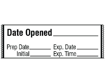 Picture of Pre-Printed Label Shamrock Auxiliary Label White Tape DATE OPENED _____ / Prep Date _____ Exp. Date _____ / Initial _____ Exp. Time _____ Black Medication Instruction 1/2 X 500 InchSA-3215-EXP