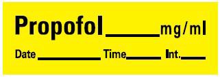 Picture of Drug Label PDC® Anesthesia Label Propofol_mg/mL Date_Time_Int_ Yellow 1/2 X 1-1/2 InchLAN-27