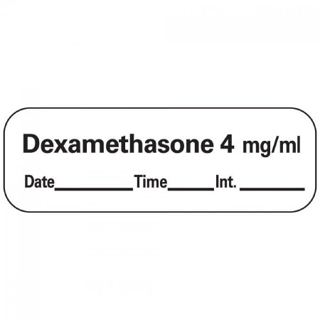 Picture of Drug Label PDC® Anesthesia Label Dexamethason4 mg/mL Date_Time_Int White 1/2 X 1-1/2 InchLAN-132D4