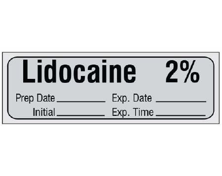 Picture of Drug Label Shamrock Anesthesia Label Lidocaine 2% / Prep Date _____ Exp. Date _____ / Initial _____ Exp. Time _____ Gray 1/2 X 1 InchSA-3004-EXP-PRE